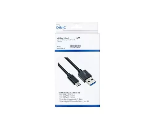 USB 3.1 Kabel Typ C - 3.0 A Stecker, 5Gbps, 3A charging, schwarz, 1,00m, Dinic Box